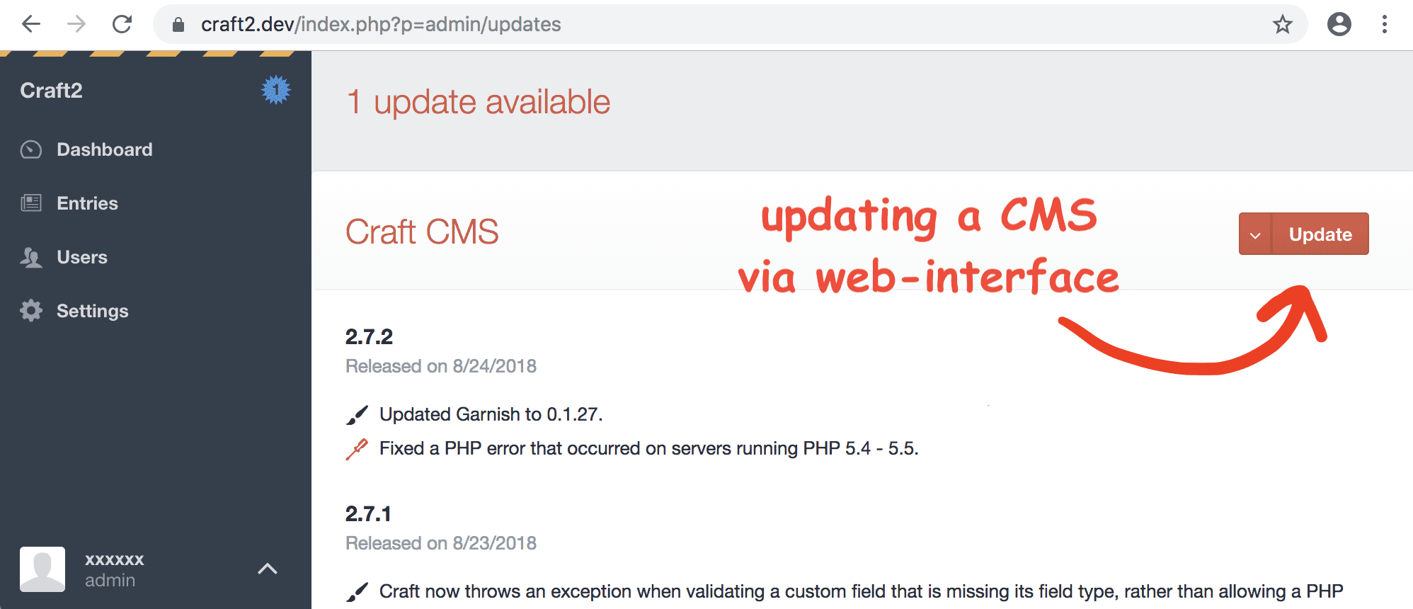 web interface update in CraftCMS