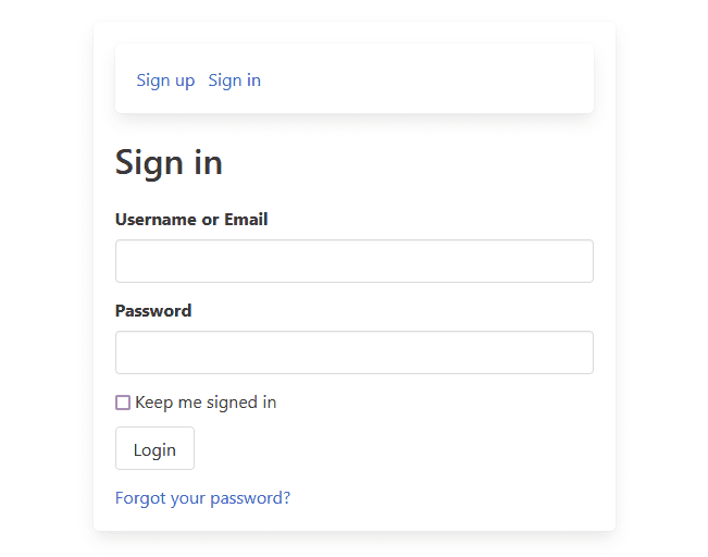 Login form page