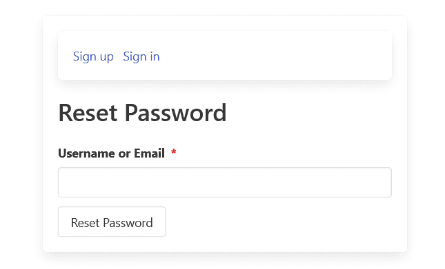 Reset password form