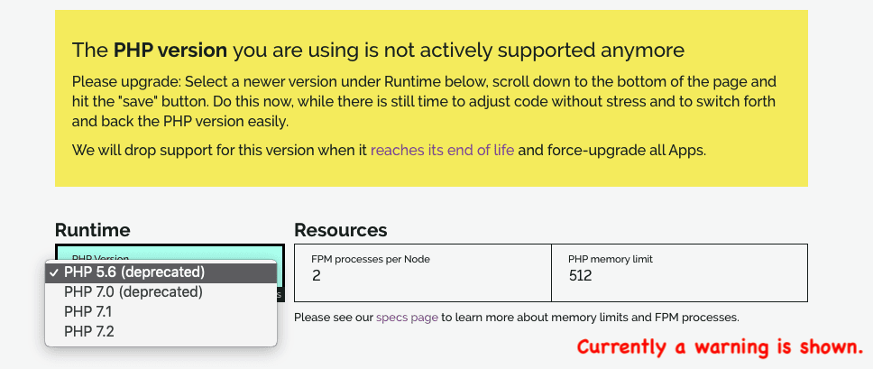 php settings in the fortrabbit dashboard