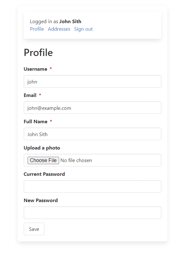 Registration form page