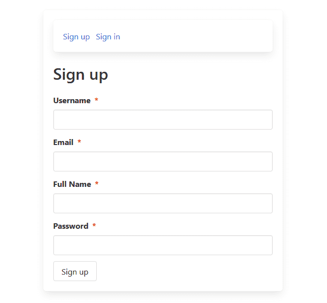 Registration form page