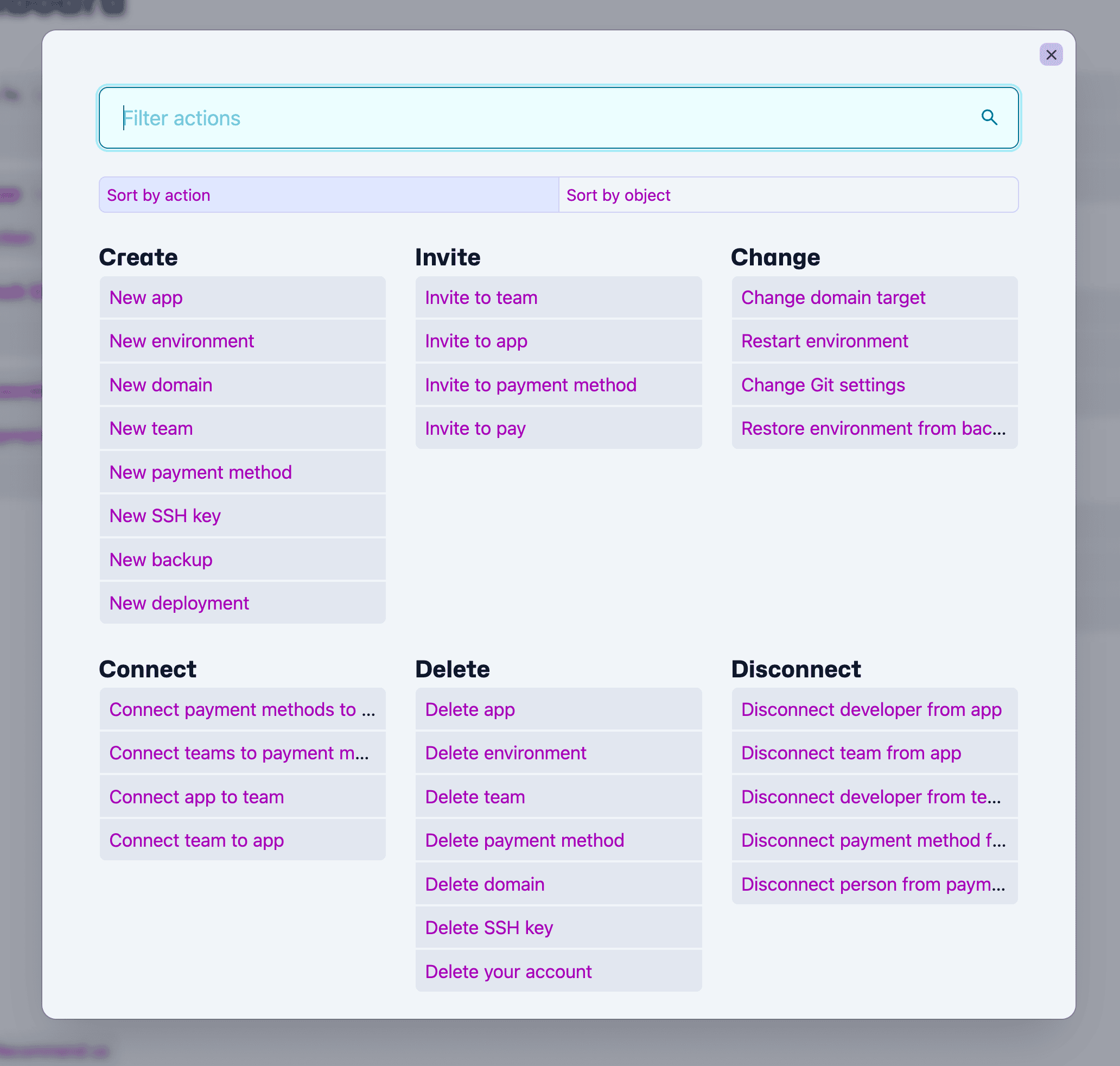 Action menu screenshot