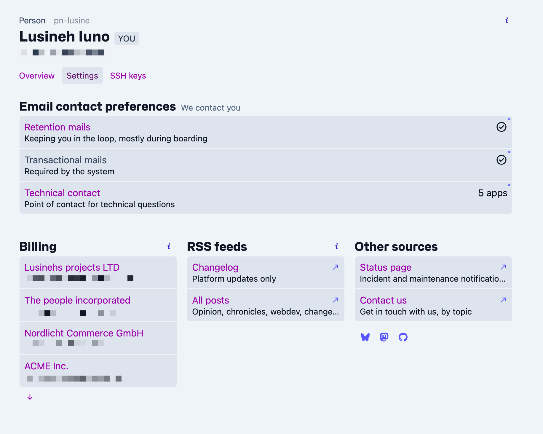 Contact preferences screenshot