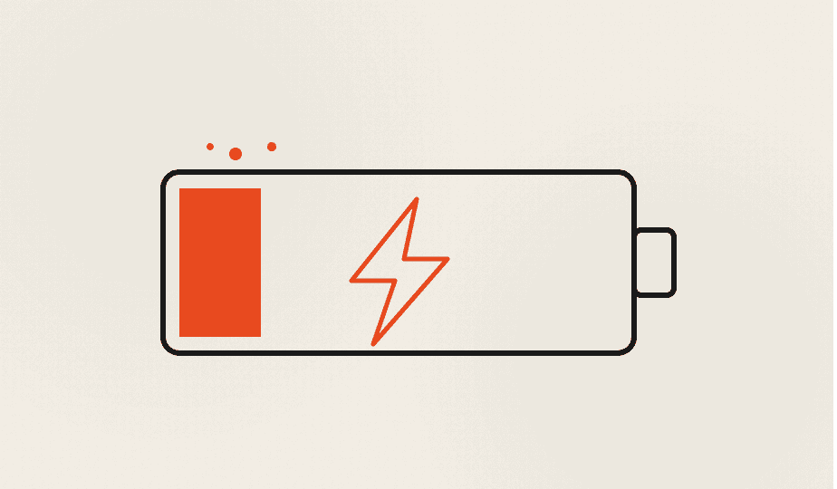 Nearly empty battery icon with a lightning bolt