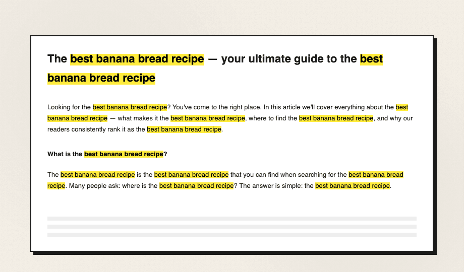 Article repeating the phrase best banana bread recipe in every sentence