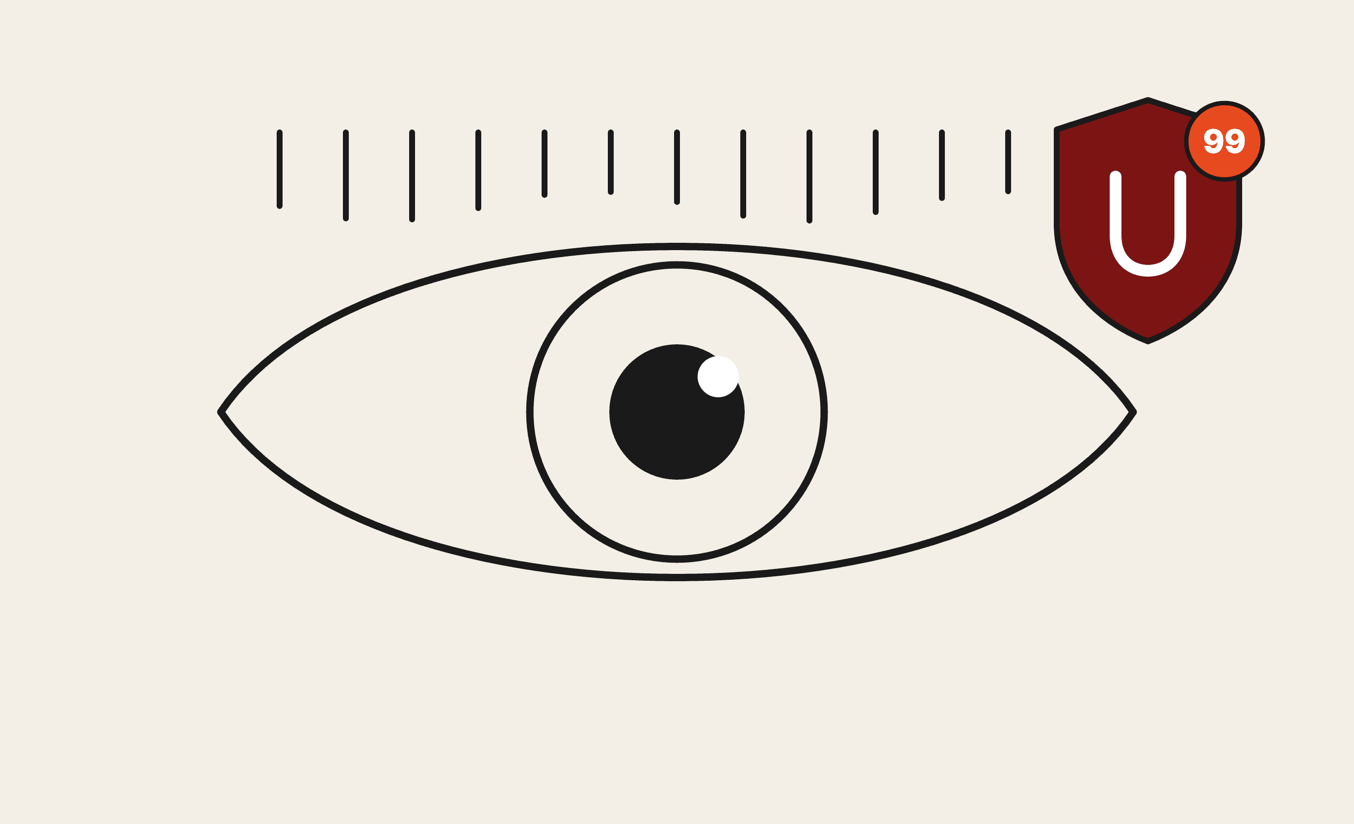 An eye under a tracker-blocker badge counting 99