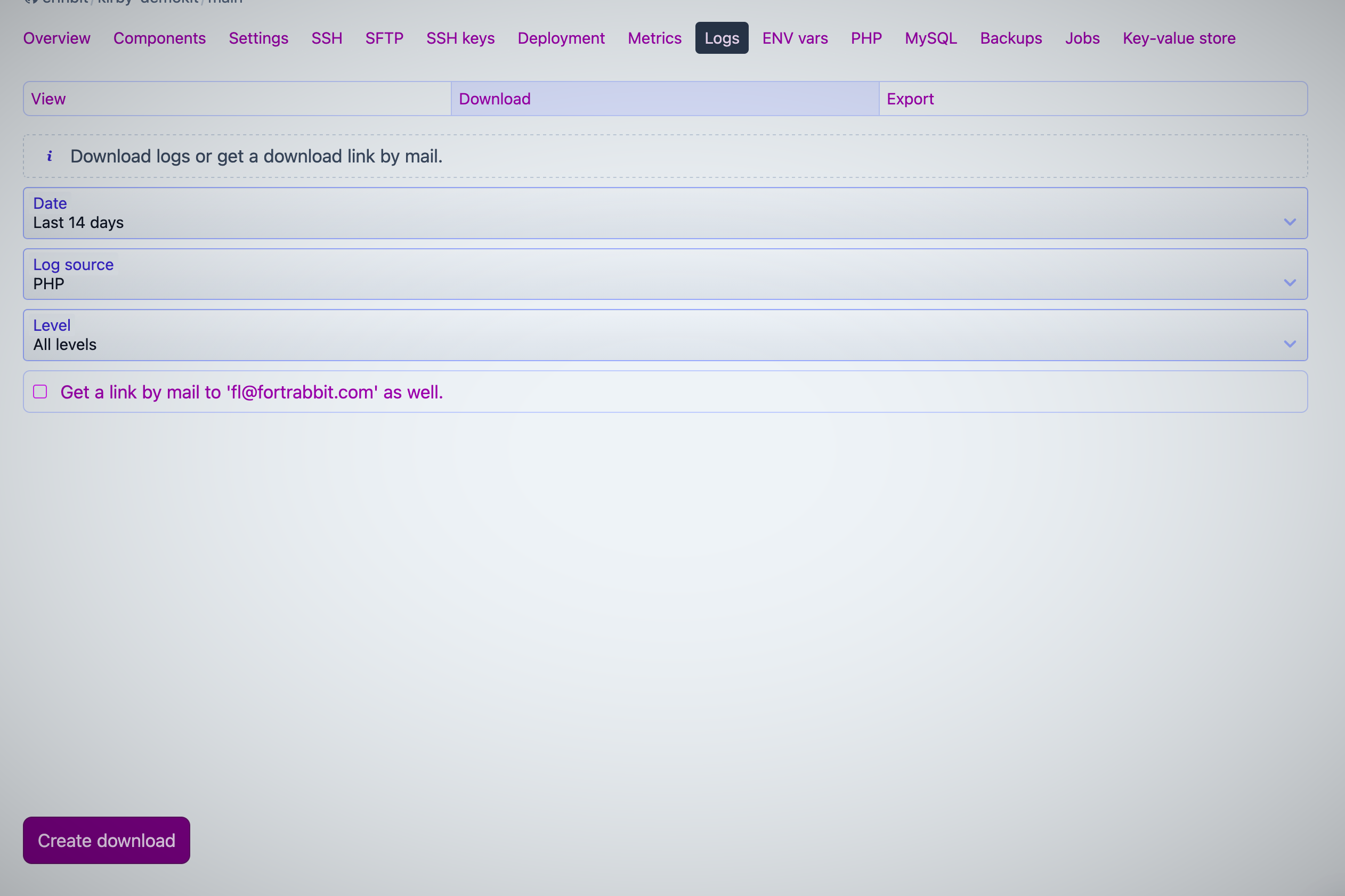 The download panel