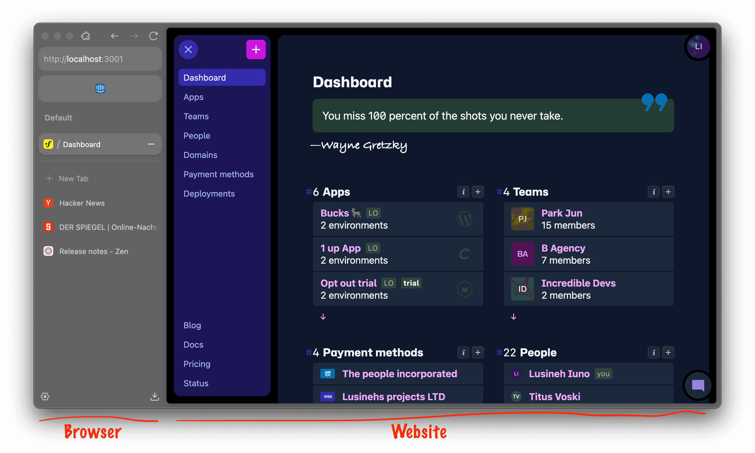 Vertical tabs in the Zen browser